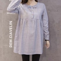 스타 스트라이프 나비 라운드넥 임부 셔츠 블라우스