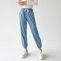 플랜데이 여성용 캐주얼 밴딩 면 청 데님 조거팬츠