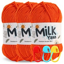 니뜨 밀크얀 뜨개실 50g x 3p + 단수링 3p 세트, 88 오렌지