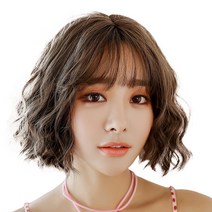 하이유니 히피 펌 보브 컷 헤어 통가발 30cm + 가발망 + 거치대 세트, 쿨브라운