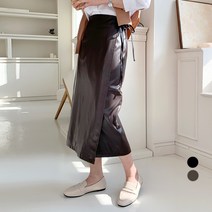 보에리에 여성용 페이크 레더 랩 롱 스커트
