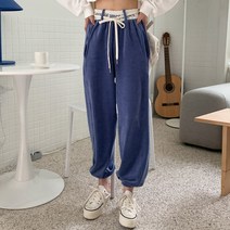 시크블랙 여성용 레이몬 레터링 벨벳 조거 팬츠 cppt10697k28