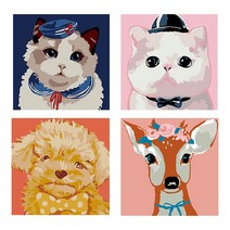 DIY 유화그리기 4종 세트 20 x 20 cm, 네이비캣, 리본타이고양이, 복슬강아지, 꽃머리띠사슴