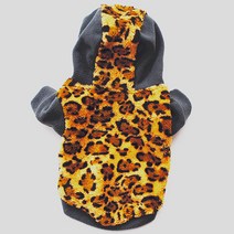 와일드한 레오파드 호피 배색 스노우 강아지 후드티, 챠콜