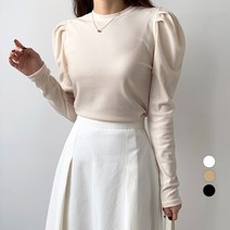 바블링브룩 여성용 골지 퍼프 라운드 티셔츠