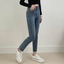 플랜데이 여성용 슬림핏 스판 일자 데님 팬츠