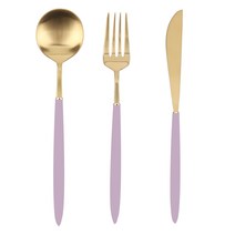 보겐 스텔라 골드 양식 커트러리 3종 세트, 다크핑크, 디너나이프 + 디너스푼 + 디너포크