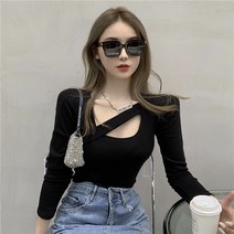 여성용 굿샵 하프 크로스라인 디자인 펀칭 티셔츠