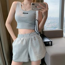 구디프 여성용 크롭나시 + 포켓 밴딩 숏팬츠 세트