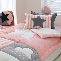 마이하우스 아동용 스타패치 핑크 차렵이불 + 베개커버 + 패드 세트, 혼합색상