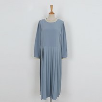 라운드넥 배색 플리츠 롱원피스