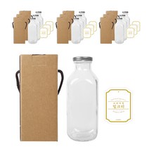 사각밀크티 유리병 500ml + 실버캡 + 스티커 N6S + 박스 패키지, 10세트