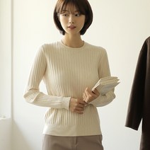 빼빼 여성용 라운드넥 골지 슬림핏 니트 티셔츠