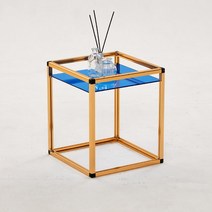 데리A 유리 골드 큐브 협탁 400, A형 블루