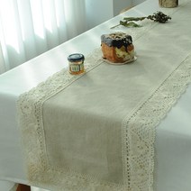 하임앤하임 린넨 레이스 테이블 러너, 내츄럴베이지, 170 x 34 cm