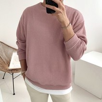 맨타임 GRM 무지 라운드 오버핏 골지 니트 맨투맨