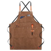 더플로우 데님 캔버스 미용사 바리스타 멀티포켓 앞치마 47cm, 브라운, 1개