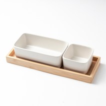 키올리 도자기 소분 정사각 + 직사각 반찬 접시 + 우드 트레이 세트, 매트 화이트, 1세트, 접시 2종 + 트레이