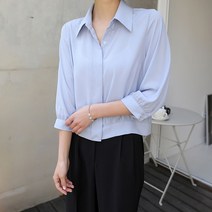 빼빼 여성용 카라넥 하이크롭 셔링포인트 7부 블라우스