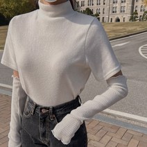 큐니걸스 여성용 셔링골지 폴라반팔니트