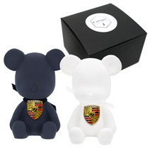 라띠크제이 엠블럼 베어 차량용 방향제 포르쉐 블랙 + 화이트 + 리필 블랙체리 5ml, 1세트