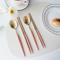 보겐 에펠 2인 커트러리 세트, 골드 + 카라멜, 한식스푼 2p + 젓가락 2쌍