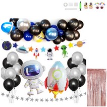 미니띠네 블랙 가랜드 우주인 우주선 홈파티 세트, 혼합색상, 1세트