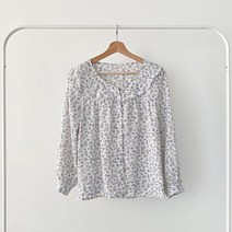 럽스 울리 꽃패턴 카라넥 블라우스