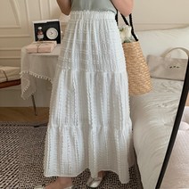 페이릿 여성용 허리밴딩 레이스 롱 스커트
