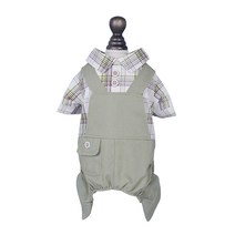 캠퍼스룩 체크셔츠 강아지 멜빵바지 올인원, 그린