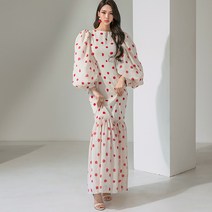 딘트 플로 도트 퍼프 볼륨 프릴 맥시 원피스 D9319