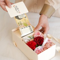 조화 카네이션 반전 플라워 용돈 박스 세트, 베이지