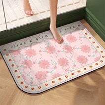 솔브리빙 노르딕 플라워 논슬립 욕실 화장실 빨아쓰는 규조토 발매트 물흡수, 핑크