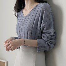 제니트 여성용 루즈핏 브이넥 리즐골지부클 니트