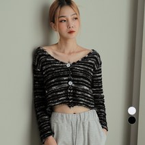 어썸어라운드 여성용 부클 스트라이프 크롭 가디건
