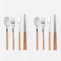 르리에 에디스 커트러리 디너 2인 세트, 브라운, 디너스푼 2p + 디너포크 2p + 디너나이프 2p + 젓가락 2p