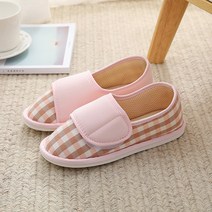 파스텔 체크 무늬 통풍 잘되는 홈실내화, 핑크, 235