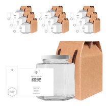 육각 꿀병 730g + 화이트캡 랜덤발송 + 심플 꿀벌화분 L 스티커 + 봉인 + 박스 세트, 10세트