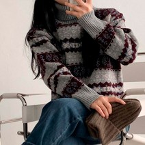 에이와비 여성용 눈꽃 울 터틀 크롭 니트