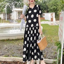 앤드스타일 여성용 큰도트 플리츠 롱 원피스 260545