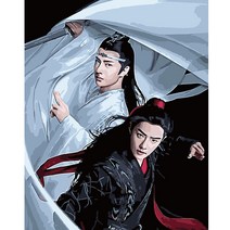 순잠 깜찍 모던 수채화 유채화 개릭터 그림그리기 DIY 세트 40 x 50 x 2.5 cm, 14 흑백무협