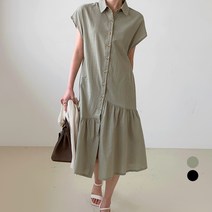 보에리에 여성용 린넨 라이크 나시 셔츠 프릴 롱 원피스