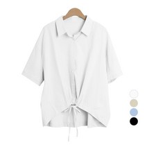 플랜데이 여성용 언발 스트링 코튼 반팔 블라우스 셔츠