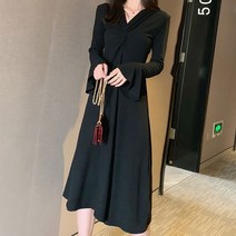 MA 브이넥 주름 손목 플레어 원피스