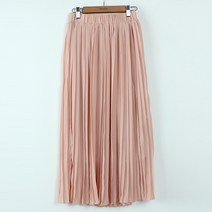 빼빼 여성용 올밴딩 쉬폰 플리츠 롱스커트