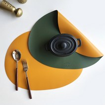에이드엘 빅블 가죽 테이블매트 2p, 카키 + 머스타드, W 410mm x D 312mm x 두께 1.8mm