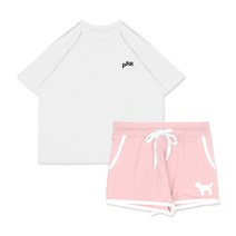 여성용 뉴욕핑크 5부 반팔 트레이닝복 상하 세트