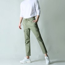블루포스 남성용 지발느 밴딩 카고 베이직핏 9부 스판 면바지
