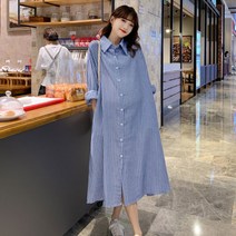 스트라이프 셔츠 긴팔 임산부 원피스