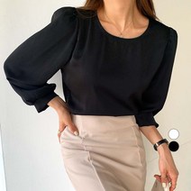 무드인더 여성용 라운드넥 새틴 무지 블라우스